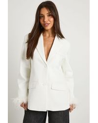 Boohoo - Feather Cuff Oversized Blazer - Lyst