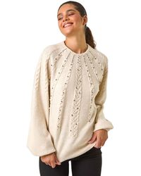 Roman - Graduated Faux Pearl Cable Knit Jumper - Lyst