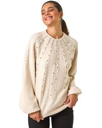 Roman - Graduated Faux Pearl Cable Knit Jumper - Lyst