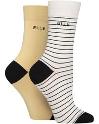 Elle - 2 Pack Ladies Striped And Plain Bamboo Socks - Lyst