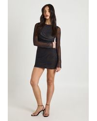Boohoo - Printed Mesh Cowl Front Bodycon Dress - Lyst