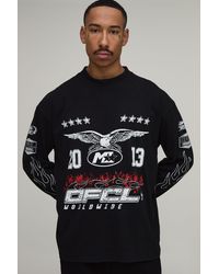 BoohooMAN - Oversized Moto Multi Graphic Long Sleeve T-Shirt Cotton - Lyst