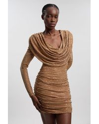 Karen Millen - Premium Crystal Embellished Jersey Cowl Neck Mini Dress - Lyst