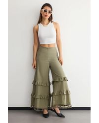 Hiccup - High-Waist Wide-Leg Linen Trousers With Tassel-Hem - Lyst