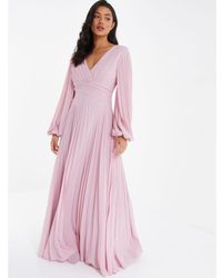 Quiz - Pink Pleated Chiffon Maxi Dress - Lyst
