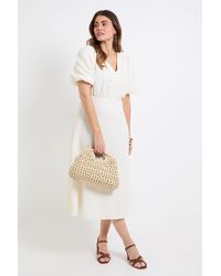 Wallis - Textured Puff Sleeve Midi Dress - Lyst