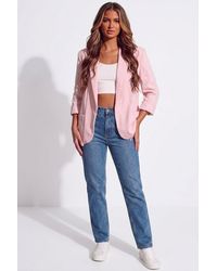 Femme Luxe - Ruched Sleeve Tailored Open Front Blazer - Lyst