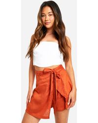 Boohoo - Linen Look Belted Skort - Lyst