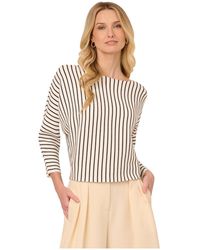 Adrianna Papell - Crew Neck Vertical Striped Long Dolman Sleeve Rib Sweater - Lyst