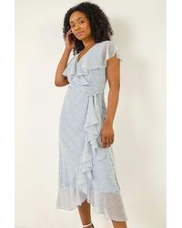 Roman - Petite Ditsy Floral Frill Midi Dress - Lyst