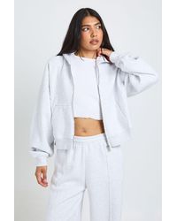 Boohoo - Tall Boxy Balloon Sleeve Oversized Zip Through Hoodie - Lyst