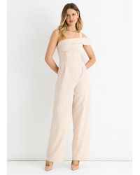 Gini London - Cremefarbener Gewebter Ein-Schulter-Overall Mit Weitem Bein - Lyst