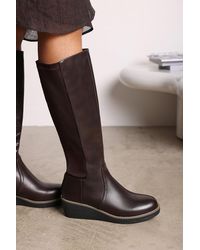 Where's That From - Wheres 'Livia' Knee High Wedge Boot With Stitch Detail - Lyst
