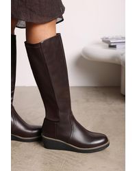 Where's That From - Wheres 'Livia' Knee High Wedge Boot With Stitch Detail - Lyst