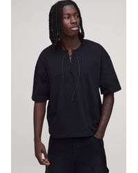 BoohooMAN - Oversized Boxy Drawcord V Neck T-Shirt - Lyst