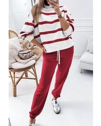 Azura Exchange - Roter Streifen Drop-Shoulder-Pullover Und Jogginghose-Set - Lyst