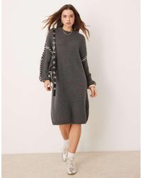 Vila - Knitted Jumper Mini Dress With Contrast Stitch - Lyst