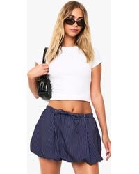 Boohoo - Pinstripe Woven Puffball Mini Skirt - Lyst