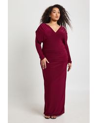 Boohoo - Plus Slinky Plunge Ruched Detail Maxi Dress - Lyst
