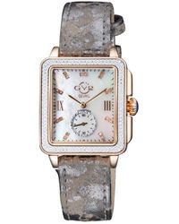 Gv2 - Bari Mother Of Pearl Dial Swiss Quartz Diamonds Floral Leather Watch - Lyst