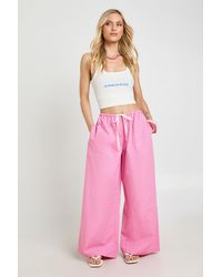 Boohoo - Petite Contrast Drawcord Wide Leg Trousers - Lyst