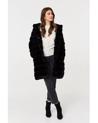 Izabel London - Faux Fur Thigh Length Hooded Jacket - Lyst