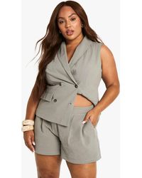 Boohoo - Plus Linen Tailored Short - Lyst