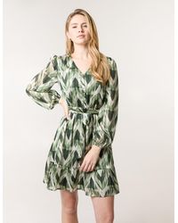 Blue Vanilla - Metallic Zig Zag V Neck Belted Dress - Lyst