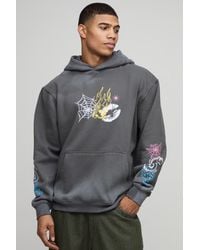BoohooMAN - Washed Oversized Doodle Printed Hoodie Cotton - Lyst
