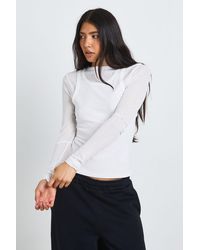 Boohoo - Tall Double Layer Sheer Rib Racer Long Sleeve Top - Lyst