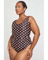 Boohoo - Plus Tummy Control Polka Dot Scoop Swimsuit - Lyst