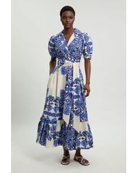 Karen Millen - Tile Print Cotton Poplin Midi Dress - Lyst