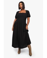 Boohoo - Plus Puff Sleeve Maxi Smock Dress - Lyst