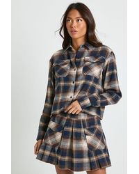 Boohoo - Check Print Longline Boxy Crop Shirt - Lyst