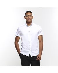 River Island - White Muscle Fit Short Sleeve Shirt - Lyst