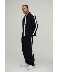 BoohooMAN - Twill Contrast Tape Oversized Boxy Zip Up Overshirt & Balloon Trouser Set - Lyst