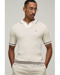 BoohooMAN - Boxy Cable Embroidered Knitted Polo - Lyst