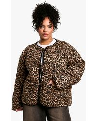 Boohoo - Plus Leopard Tie Detail Padded Jacket - Lyst