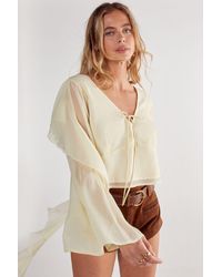 Nasty Gal - Chiffon Ruffle Sleeve Tie Front Top - Lyst