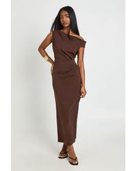 Boohoo - Jersey Crepe Drape Shoulder Midaxi Dress - Lyst