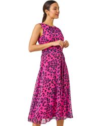 Roman - Animal Print Pleated Chiffon Dress - Lyst
