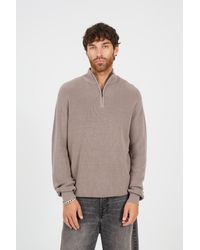 Brave Soul - Cotton Zip Through Funnel Neck Knit Jumper - Lyst