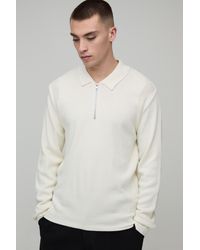 BoohooMAN - Muscle Fit Soft Touch Long Sleeve Knitted Polo - Lyst