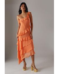 Warehouse - Chiffon Asymmetric Hem Ruffle Midi Slip Dress - Lyst