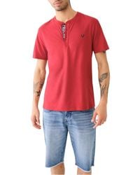 TRUE RELIGION - 108426 Henley T Shirt Short Sleeve Logo Placket Cotton Tee - Lyst