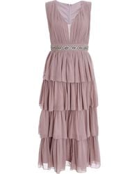 Quiz - Mauve Chiffon Tiered Midi Dress - Lyst