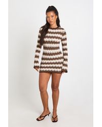 Boohoo - Knitted Stripe Long Sleeve Mini Dress - Lyst