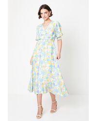 Oasis - Floral Ruched Front Midi Dress - Lyst