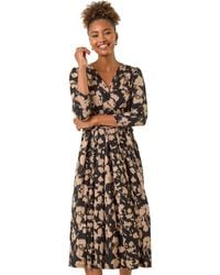 Roman - Abstract Floral Print Wrap Midi Dress - Lyst