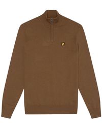 Lyle & Scott - Plain Branded Cotton Merino Quarter Zip Wild Nettle Jumper - Lyst